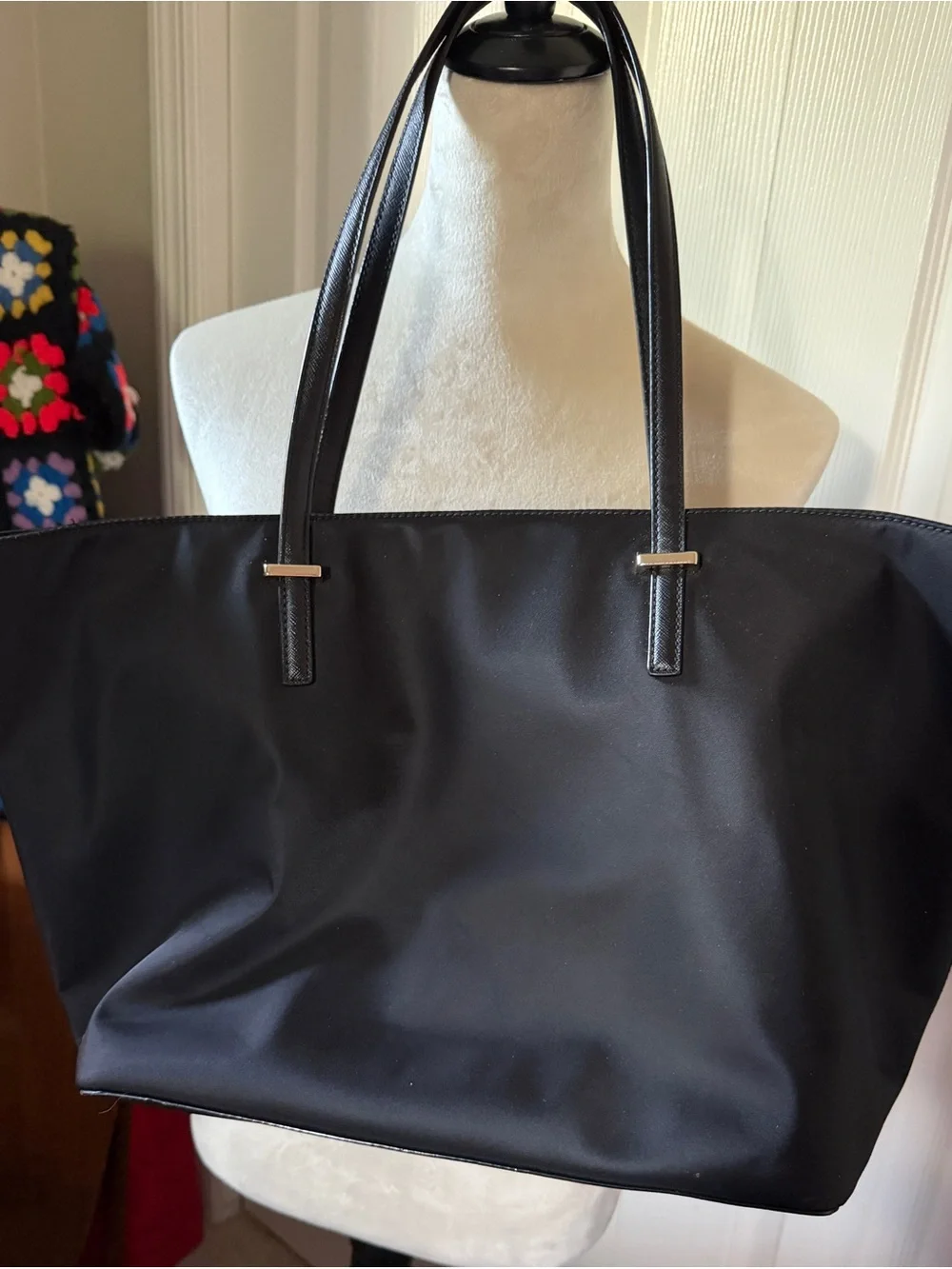 kate spade black nylon tote with leather straps - Picture 2 of 4